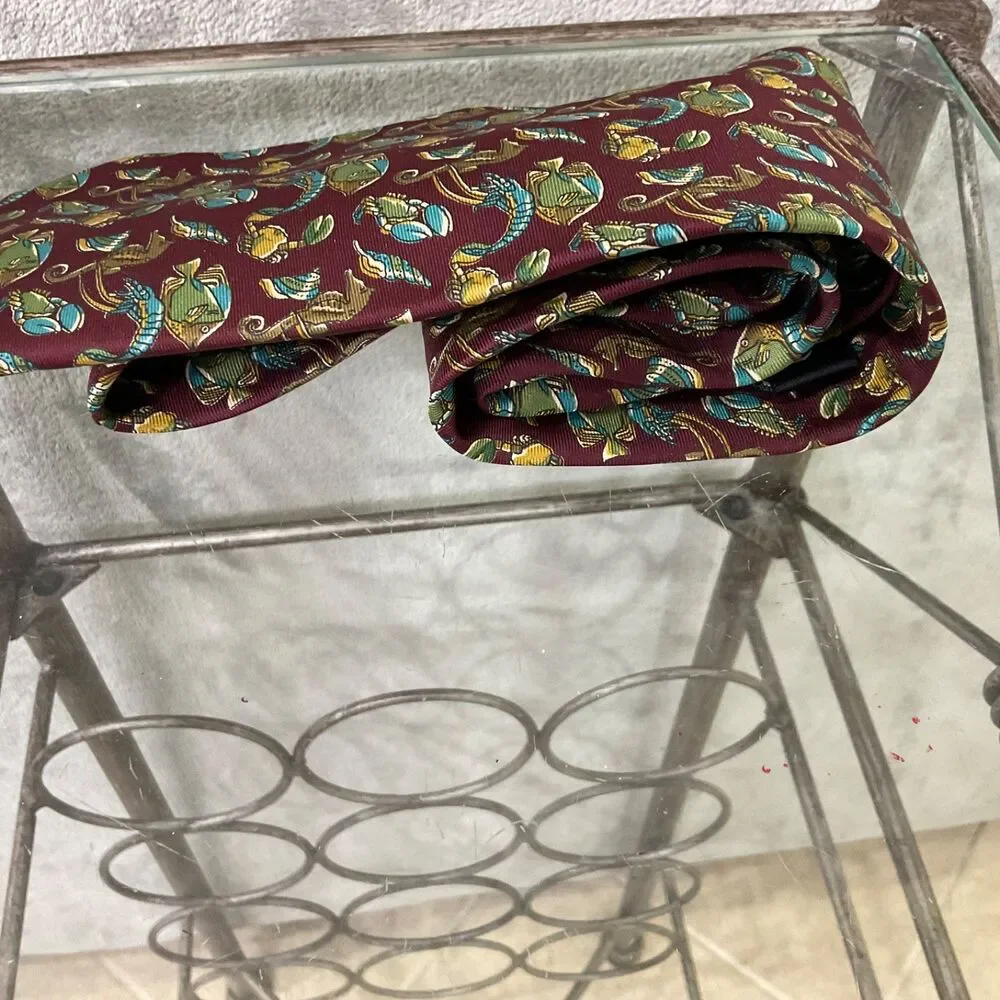 VTG Christian Dior Monsieur 100% Silk Tie Rare Novelty ocean Print USA 59”